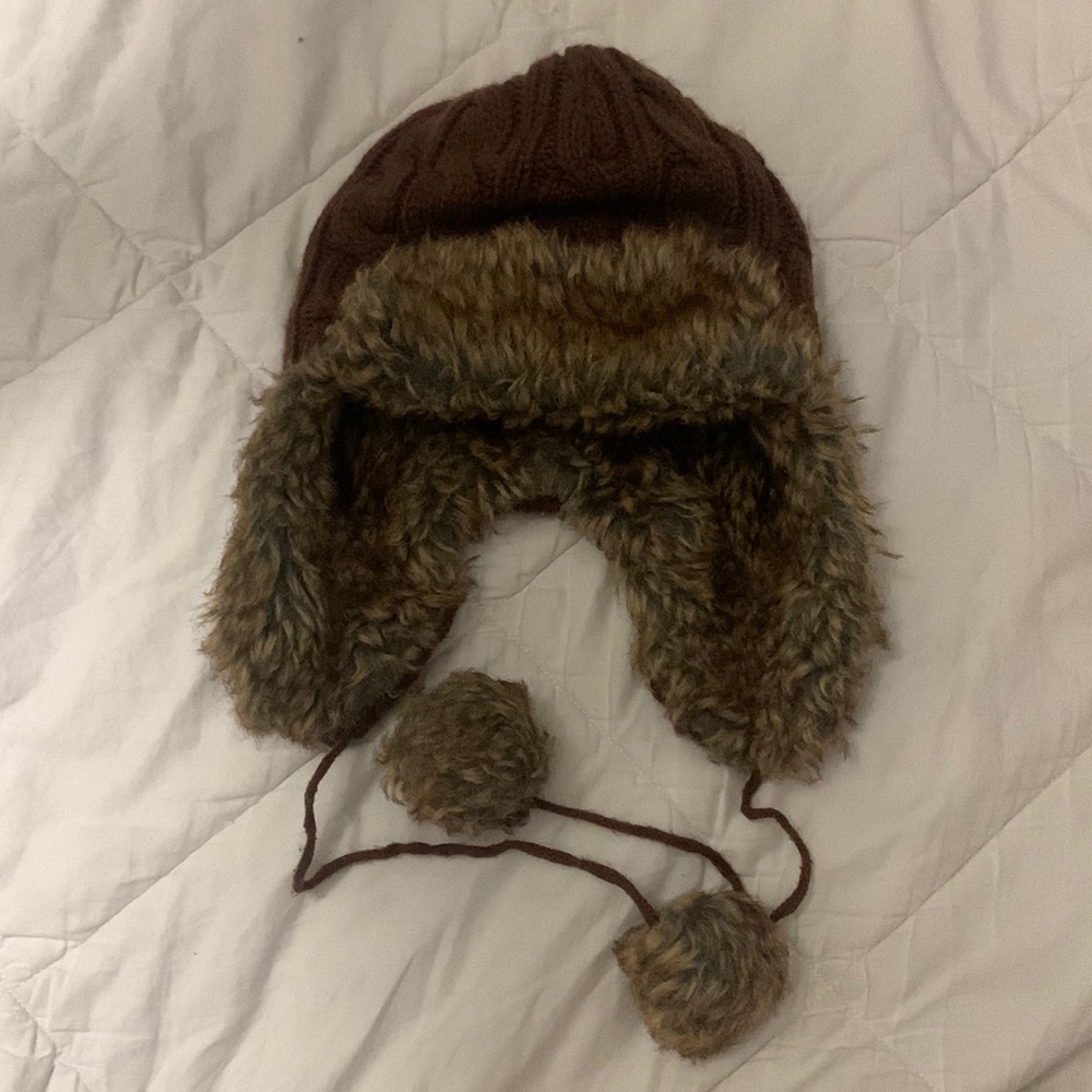 Leader Original Knit Brown Russian Earflap Hat with Faux Fur